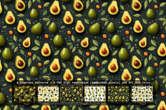 Fresh & Modern: 8 Avocado Rows Seamless Patterns for Creative Projects