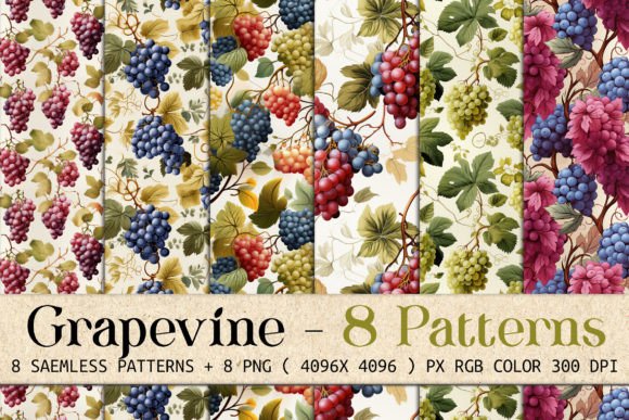 Infuse Your Brand with Nature's Charm: Grapevine 8 Seamless Patterns