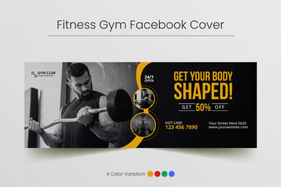 Modern Fitness Gym Facebook Cover Template for Gyms & Brands