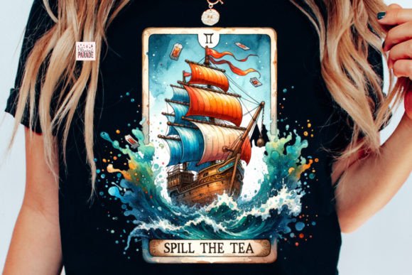 Spill the Tea Tarot Card PNG: A Pirate Ship Design for Bold Creators