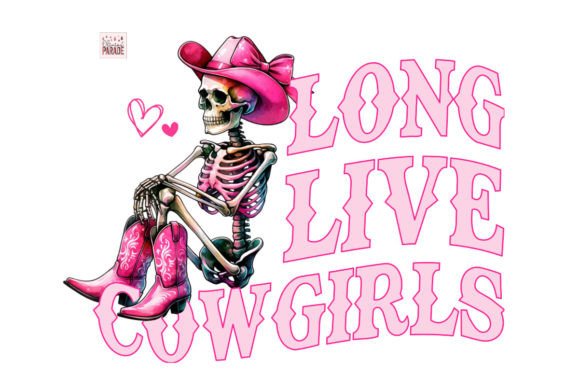 Whimsy Meets Western Charm: The Coquette Pink Cowgirl Skeleton PNG